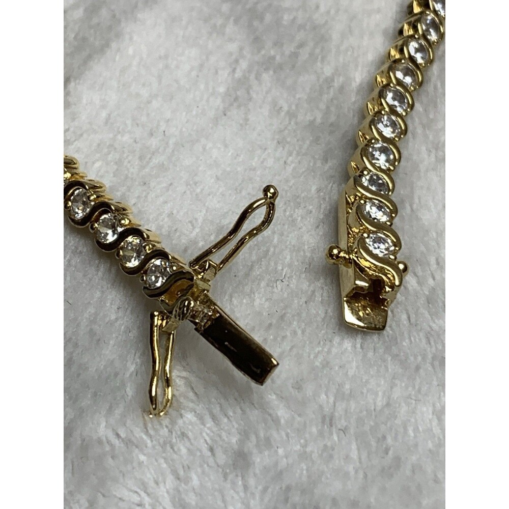 DBJ 925 Sterling Silver Gold Tone Tennis Bracelet CZ Prong Set 7" Vintage Signed - Picture 7 of 14